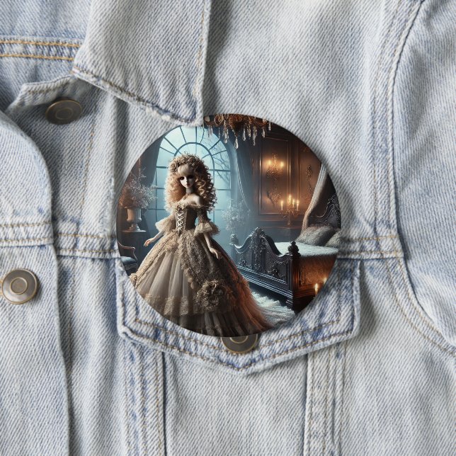  Gothic Victorian Doll – Enchanted Dark 4 Inch Round Button (In Situ)
