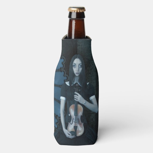 Gothic Victorian Girl Holding Violin Dark Fantasy  Bottle Cooler (Bottle Front)