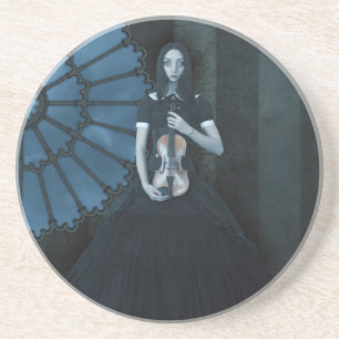 Gothic Victorian Girl Holding Violin Dark Fantasy  Coaster