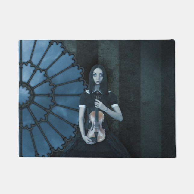Gothic Victorian Girl Holding Violin Dark Fantasy  Doormat (Front)