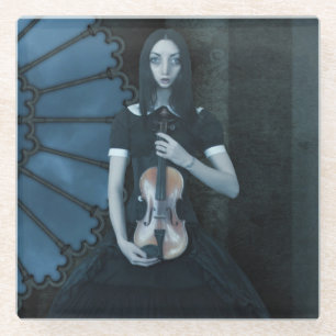 Gothic Victorian Girl Holding Violin Dark Fantasy  Glass Coaster
