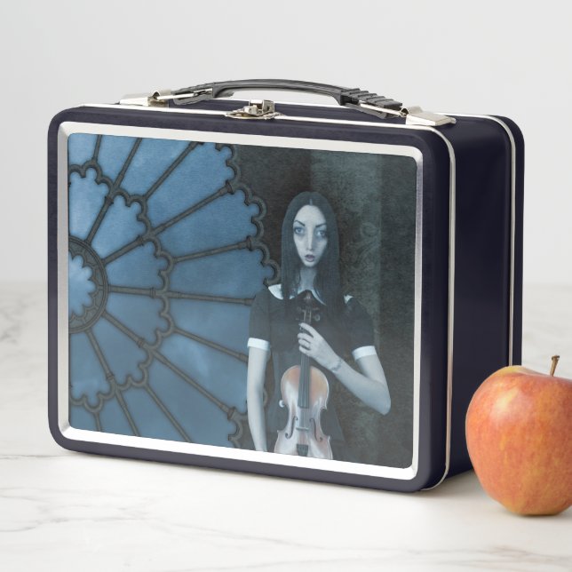 Gothic Victorian Girl Holding Violin Dark Fantasy  Metal Lunch Box (In Situ)