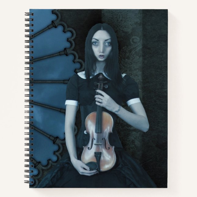 Gothic Victorian Girl Holding Violin Dark Fantasy  Notebook (Front)