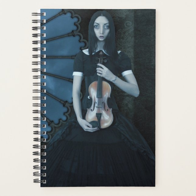Gothic Victorian Girl Holding Violin Dark Fantasy  Planner (Front)