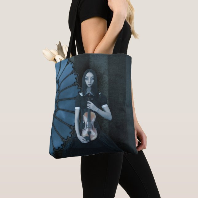 Gothic Victorian Girl Holding Violin Dark Fantasy  Tote Bag (Close Up)