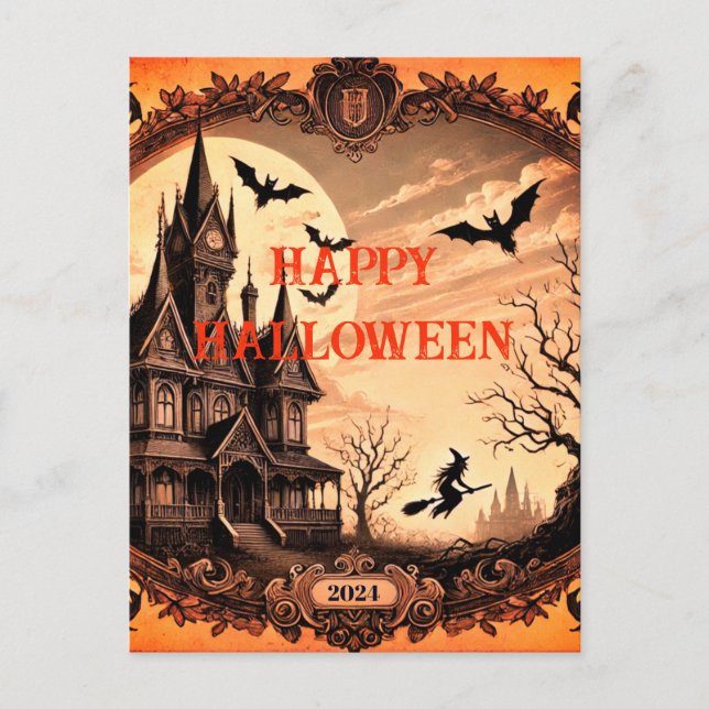Gothic Victorian Haunted House Happy Halloween  Holiday Postcard (Front)