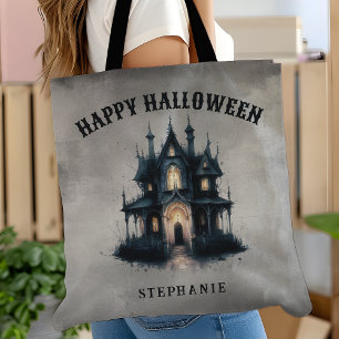 Gothic Victorian Haunted House Happy Halloween  Tote Bag