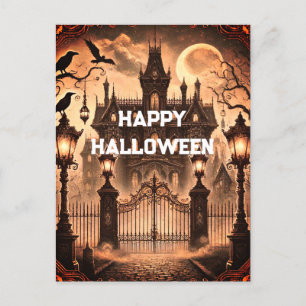 Gothic Victorian Haunted House Vintage Halloween  Postcard