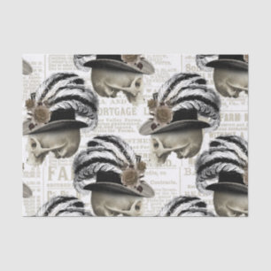 Gothic Victorian Skulls Feathers Hat Newspaper Tissue Paper