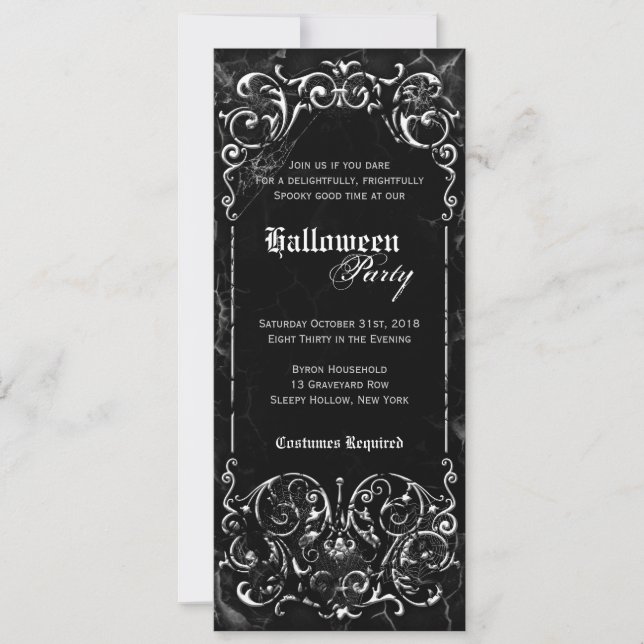 Gothic Victorian Spooky Black Halloween Party Invitation (Front)