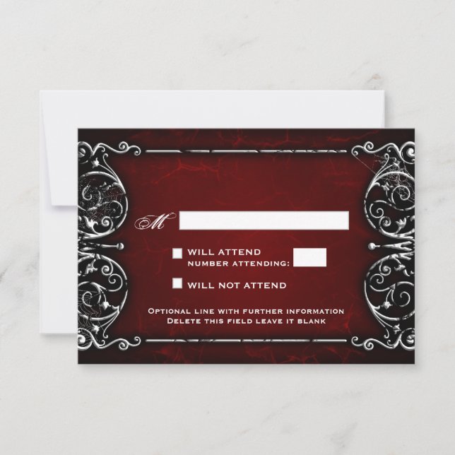 Gothic Victorian Spooky Red & White Wedding RSVP (Front)