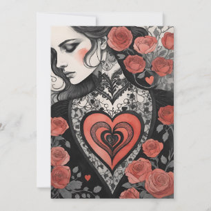 Gothic Victorian Valentine's Day Hearts Roses Holiday Card