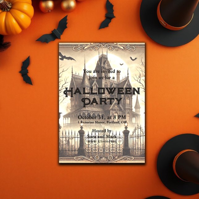 Gothic Victorian Vintage Scary Halloween  Invitation (Gothic Victorian Vintage Scary Halloween Invitation)