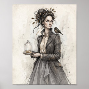 Gothic Victorian Woman Bird Poster