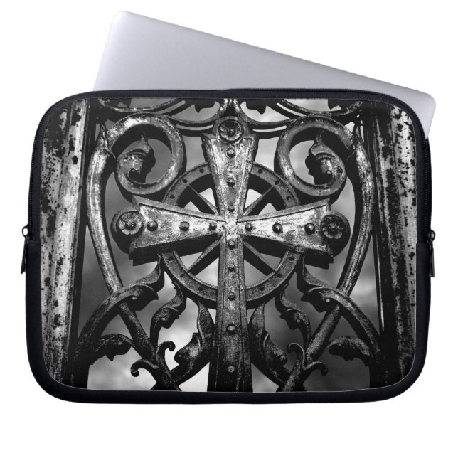 Gothic victorian wrought iron celtic cross laptop sleeve (Front)