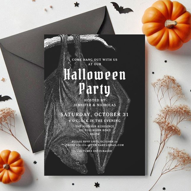 Gothic Vintage Bats Halloween Party Invitation (Gothic Vintage Bats Halloween Party Invitation)