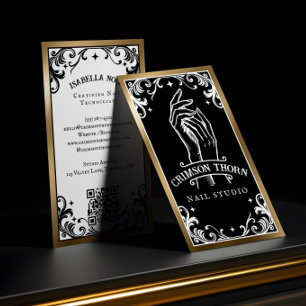 Gothic Vintage Beauty Nail Salon Black Luxury Business Card
