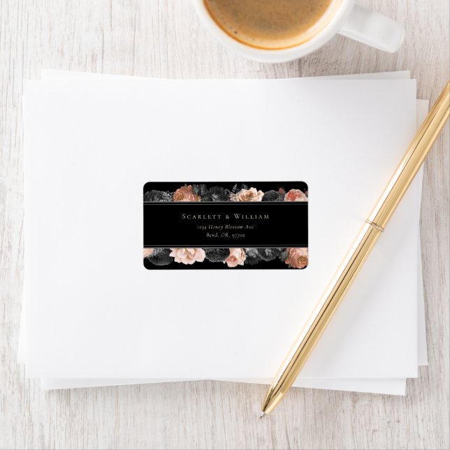 Gothic Vintage Black Blush Wedding Address Label (Insitu)