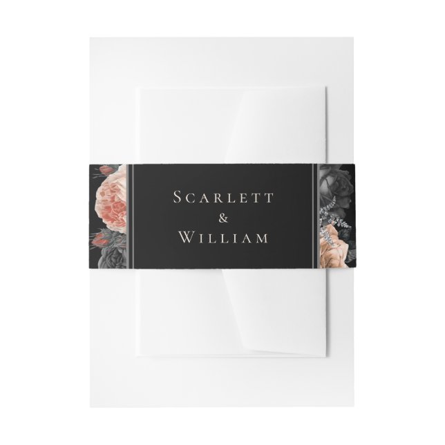 Gothic Vintage Black Blush Wedding Invitation Belly Band (Front Example)