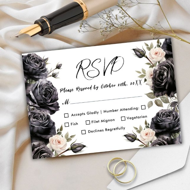 Gothic Vintage Black Dark Roses Wedding RSVP Card (Creator Uploaded)