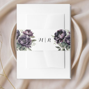 Gothic Vintage Black Peonies Invitation Belly Band