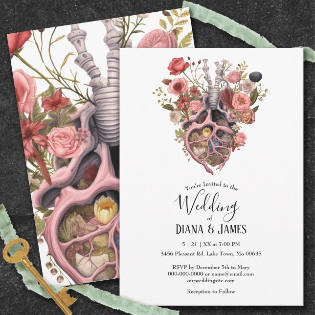 Gothic Vintage Boho Anatomical Heart Wedding Invitation (Creator Uploaded)