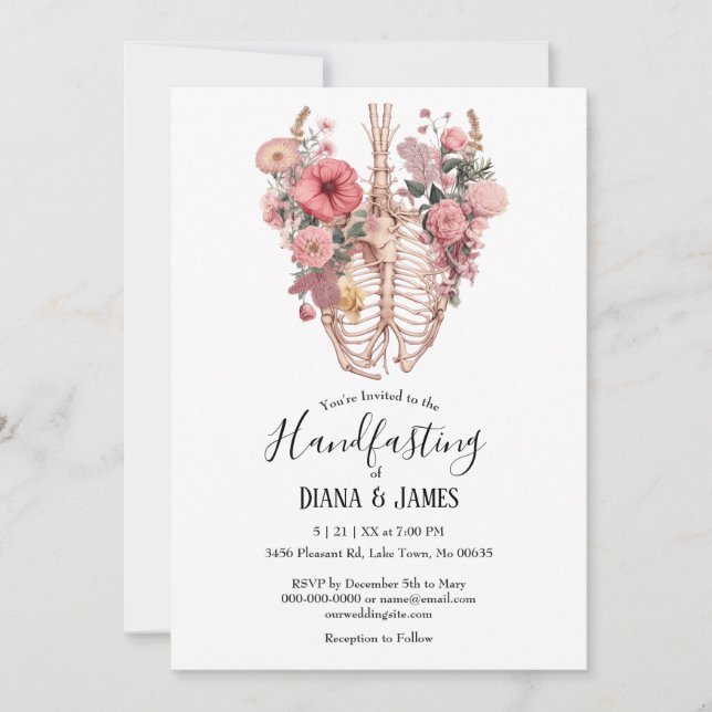 Gothic Vintage Boho Floral Anatomy Handfasting Invitation (Front)