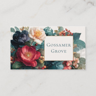 Gothic Vintage Floral Red Teal Rose Gold Frame Business Card