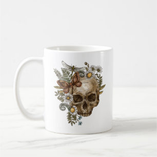 gothic vintage flower skull and butterflies coffee mug