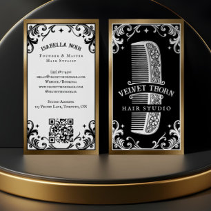 Gothic Vintage Hair Stylist Beauty Salon Black Business Card
