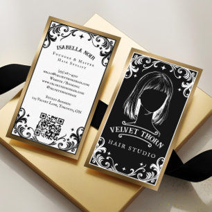 Gothic Vintage Hair Stylist Beauty Salon Black Business Card