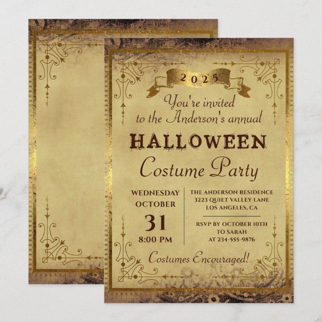 Gothic Vintage Halloween Annual Costume Party Invitation (Front/Back)