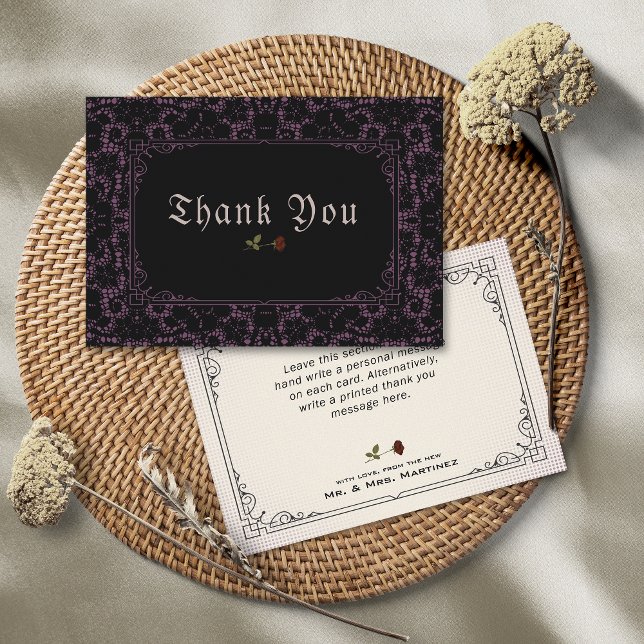 Gothic Vintage Magenta Lace Rose Thank You Card (Creator Uploaded)