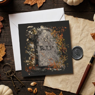 Gothic Vintage R.I.P. Headstone And Fall Leaves Card