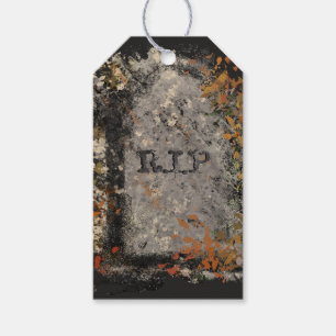 Gothic Vintage R.I.P. Headstone And Fall Leaves Gift Tags