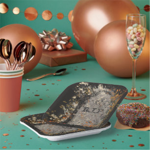 Gothic Vintage R.I.P. Headstone And Fall Leaves Paper Plate