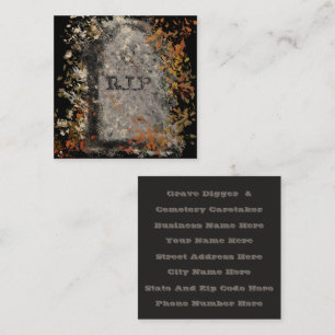 Gothic Vintage R.I.P. Headstone And Fall Leaves Square Business Card