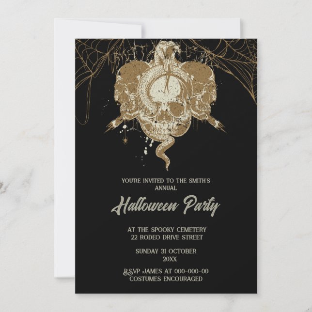 gothic vintage spooky skulls halloween invitation (Front)