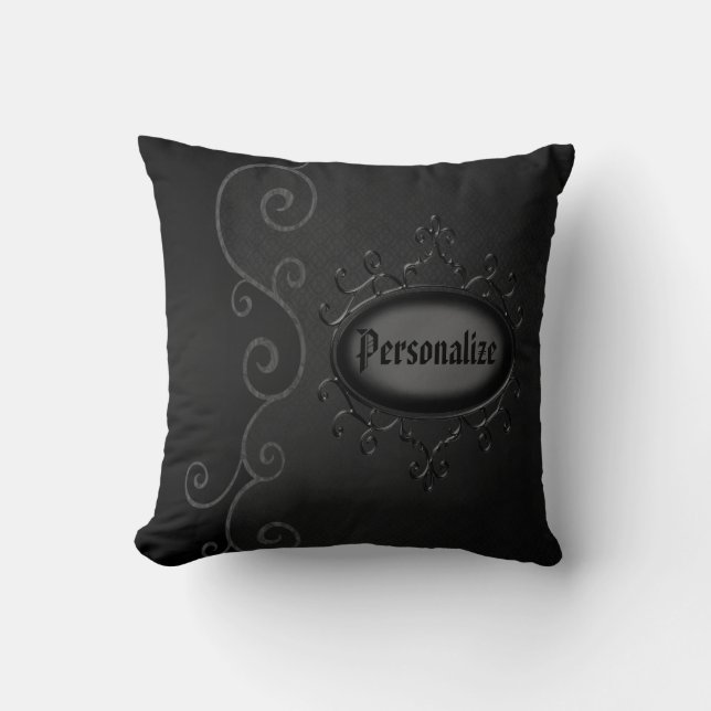 Gothic Vintage Swirls Personalized Throw Pillow (Front)