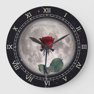 Gothic, Vintage, Victorian, Red Rose, Fantasy Large Clock