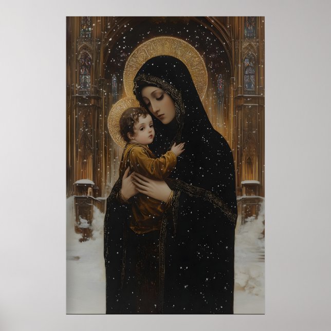 Gothic Virgin Mary and Jesus Art Christian Poster (Front)