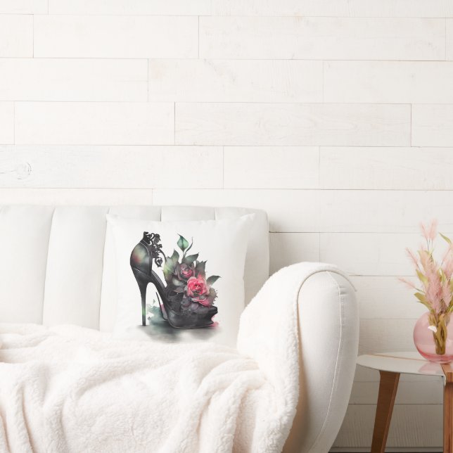 Gothic Vogue | Muted Pastel Rose Fashion Stiletto Throw Pillow (Couch)