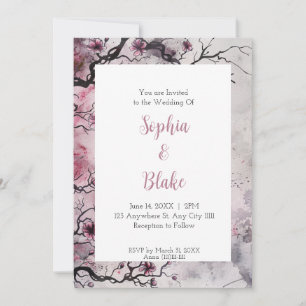 Gothic Watercolor Bare Branches Alt Wedding Invitation