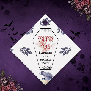 Gothic Watercolor Coffin Skull Raven Rose Birthday Favour Tags