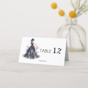 Gothic watercolor floral black wedding place card