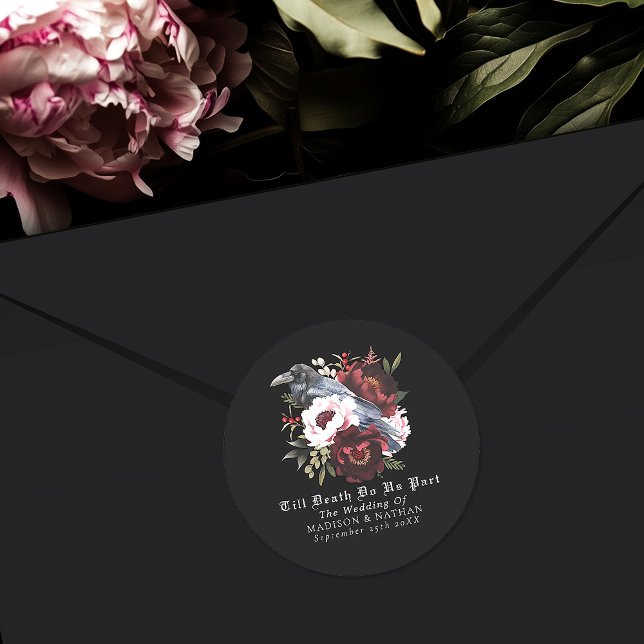 Gothic Watercolor Raven Floral Wedding Classic Round Sticker (Creator Uploaded)