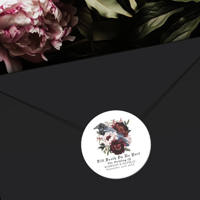 Gothic Watercolor Raven Floral Wedding Classic Round Sticker (Creator Uploaded)