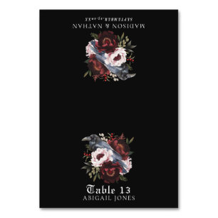 Gothic Watercolor Raven Floral Wedding Place Card