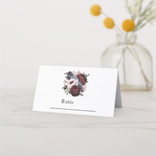 Gothic Watercolor Raven Floral Wedding Place Card
