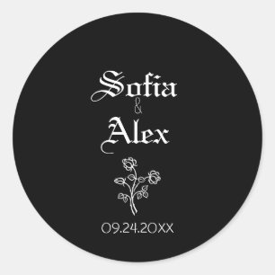 Gothic watercolor roses black wedding classic round sticker